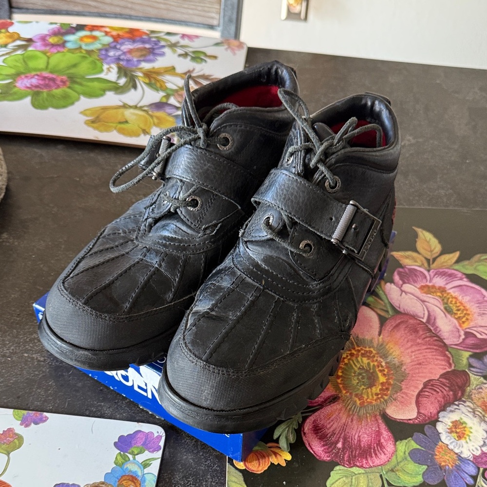 Polo by Ralph Lauren Black Leather Buckle Boots